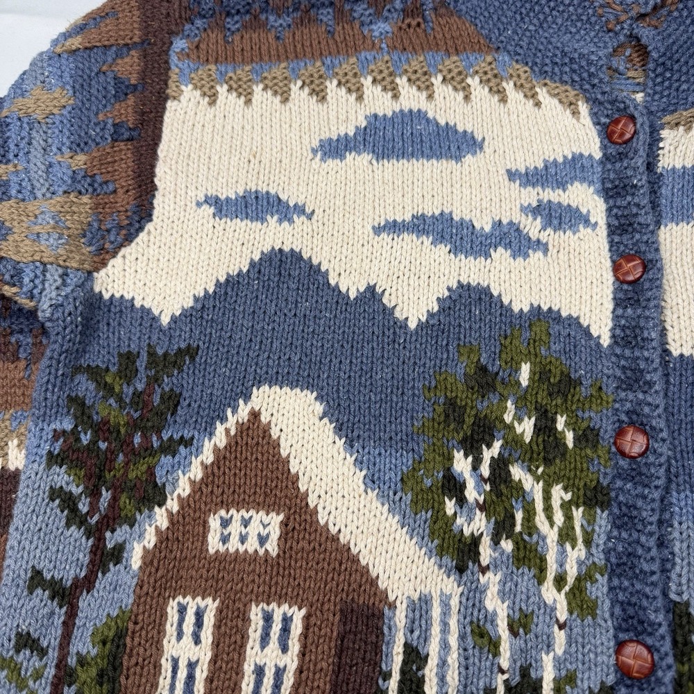 Vintage Northern Isles Women L Cardigan Sweater Forest Cabin Tree Winter Knit - Picture 5 of 13